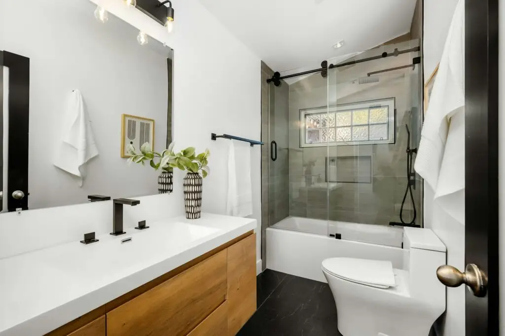 modern hollywood hills home bathroom in los angeles california with a remodel of an older house